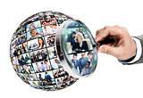 Human resource concept, magnifying glass searching people