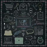 Vector Business Hand Sketched Icons on Chalkboard Texture