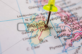 Ireland on atlas world map