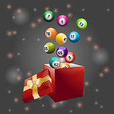 Bingo balls out of festive gift box