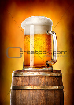 Beer with cask on yellow