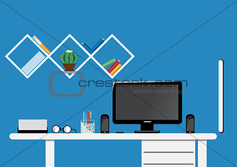 Office desktop workspace. Flat vector mock up