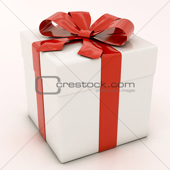 white gift boxes with red ribbon