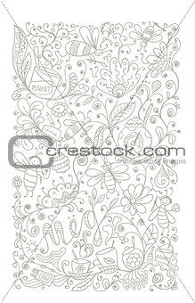 Abstract floral pattern with bees, sketch for your design
