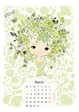 Calendar 2016, marchmonth. Season girls design