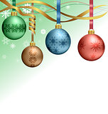 Christmas balls hanging on ribbons