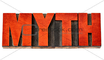 myth word in letterpress wood type