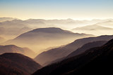 Scenic view of misty autumn hills and mountains in Slovakia