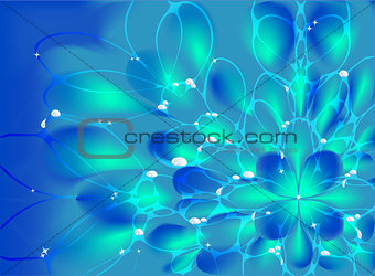 Abstract vector fractal resembling a flower  with drops of dew on a web. EPS10 vector illustration