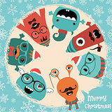 Hipster Retro Freaky Monsters Christmas Card Design