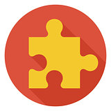 Flat Game Puzzle Circle Icon with Long Shadow