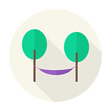Flat Nature Trees with Hammock Circle Icon with Long Shadow