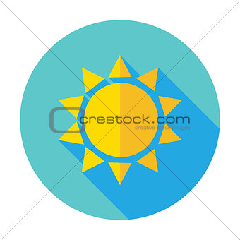 Flat Sun Sunlight Circle Icon with Long Shadow