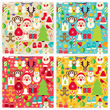 Four Vector Flat Happy New Year Patterns Set