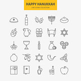 Line Jewish Happy Hanukkah Icons Big Set