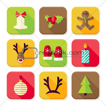 New Year Merry Christmas Square App Icons Set