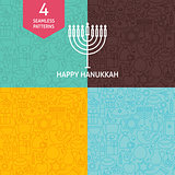 Thin Line Happy Hanukkah Holiday Patterns Set