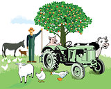 Farm animals with farmer
