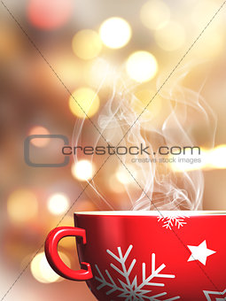 3D Christmas mug on a bokeh lights background