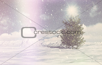Retro 3D Christmas winter scene