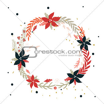 Christmas New Year Holiday wreath Hand drawn design element
