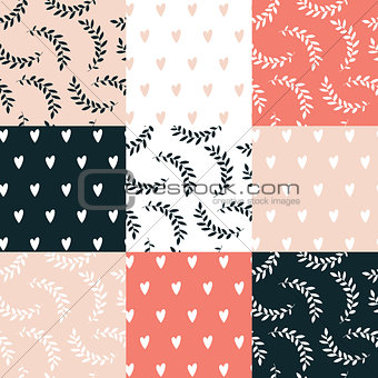 Seamless background pattern set Cute hand drawn design elements
