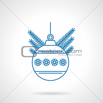 Blue flat line ball with snowflakes vector icon