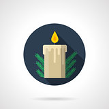 Round flat blue vector icon for Christmas candle