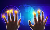 Hands with holographic screen