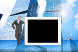 Businessman and big tablet with blank screen