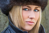Beautiful Blond Woman With Blue Eyes in Fur Hat