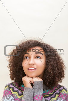 Mixed Race African American Girl Teenager Thinking