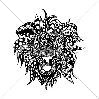 hand draw lion head zentangle patterns painted in trendy colors