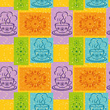 Seamless background, cups and floral pattern
