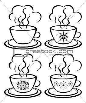 Cups with a floral pattern, outline