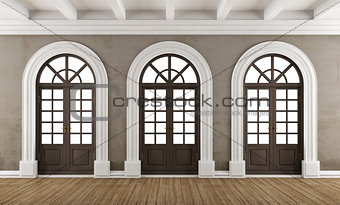 Empty classic interior with balcony windows