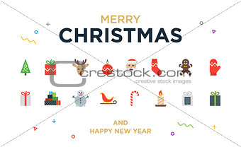 Christmas Greeting Card with lettering, icons and elements