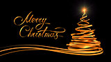 Gold Text Design Of Merry Christmas And Christmas Tree From Gold Tapes Over Black Background