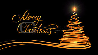 Gold Text Design Of Merry Christmas And Christmas Tree From Gold Tapes Over Black Background