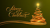 Gold Text Design Of Merry Christmas And Christmas Tree From Gold Tapes Over Green Background