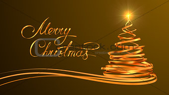 Gold Text Design Of Merry Christmas And Christmas Tree From Gold Tapes Over Yellow Background