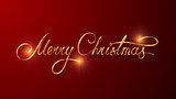Gold Text Design Of Merry Christmas On Red Color Background