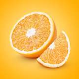 Half and slice orange citrus fruit