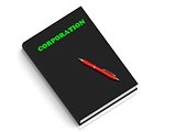 CORPORATION- inscription of green letters on black book 