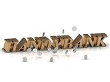 HANDYBANK - inscription of gold letters on white 