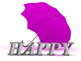 HAPPY- inscription of silver letters and umbrella 