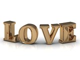 LOVE- inscription of bright gold letters on white 