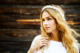 Beautiful Bride on Wooden Background