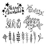 Set of Christmas hand drawn graphic elements