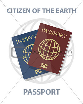 Vector illustration of biometric passports with globe, citizen o